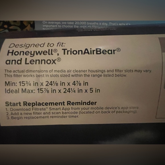 FILTRETE HVAC Filter 16" X 25" X 5". 1550 MPR. High Performance Electrostatic - Picture 3 of 15